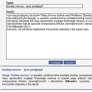Dodaj newsa - jest podgląd!